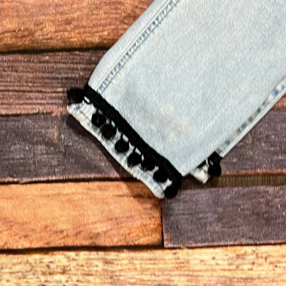 Sanctuary Lite Blue Denim Decorative Fringe Women's Modern Straight Jeans